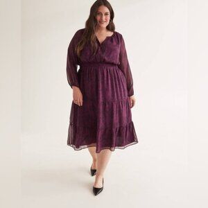 Pennington’s Floral Long-Sleeve Tiered Midi Dress Size 1x